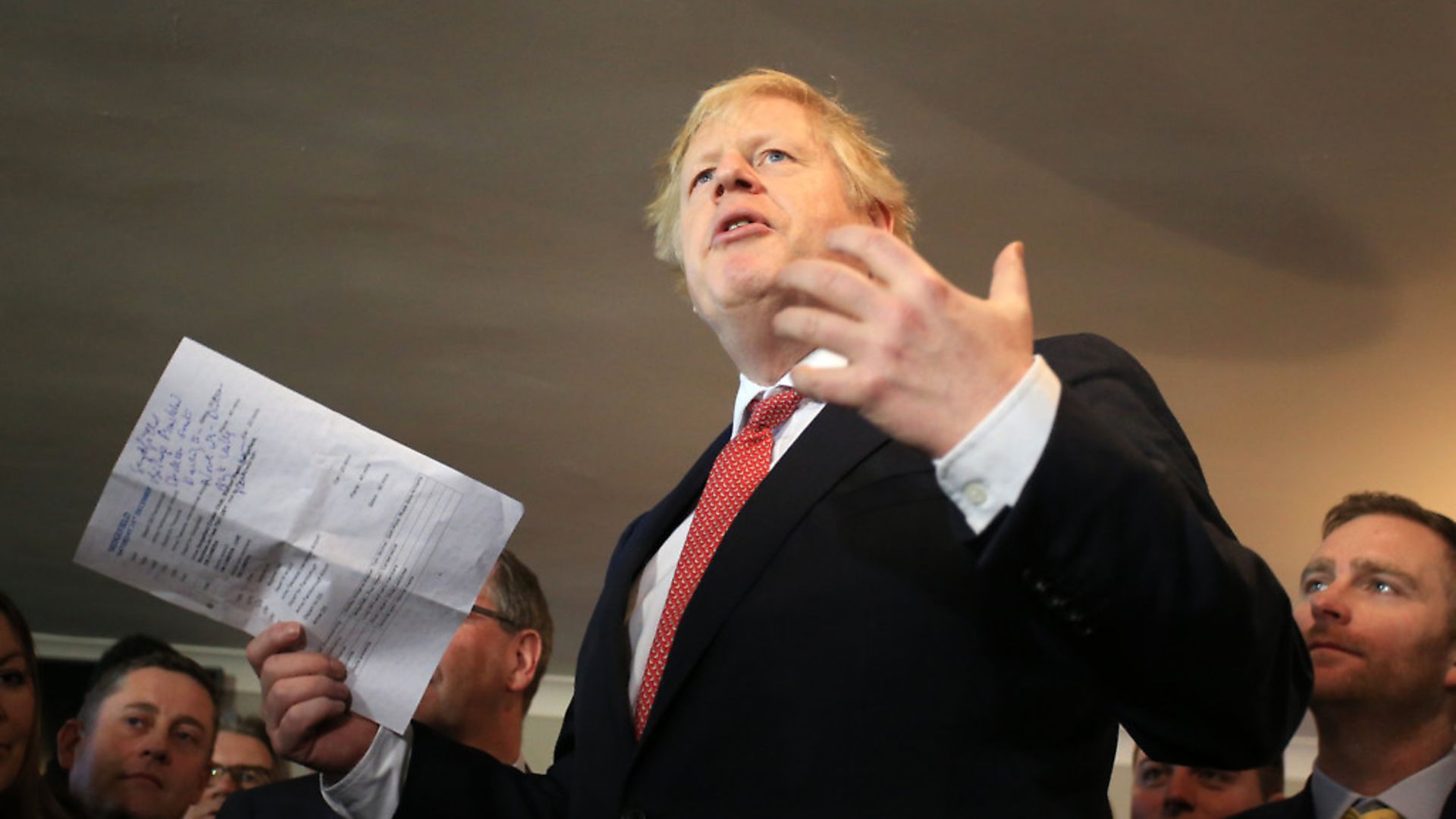 Prime minister Boris Johnson speaks to supporters during a visit to Sedgefield Cricket Club in County Durham. Photograph: Lindsey Parnaby. - Credit: PA