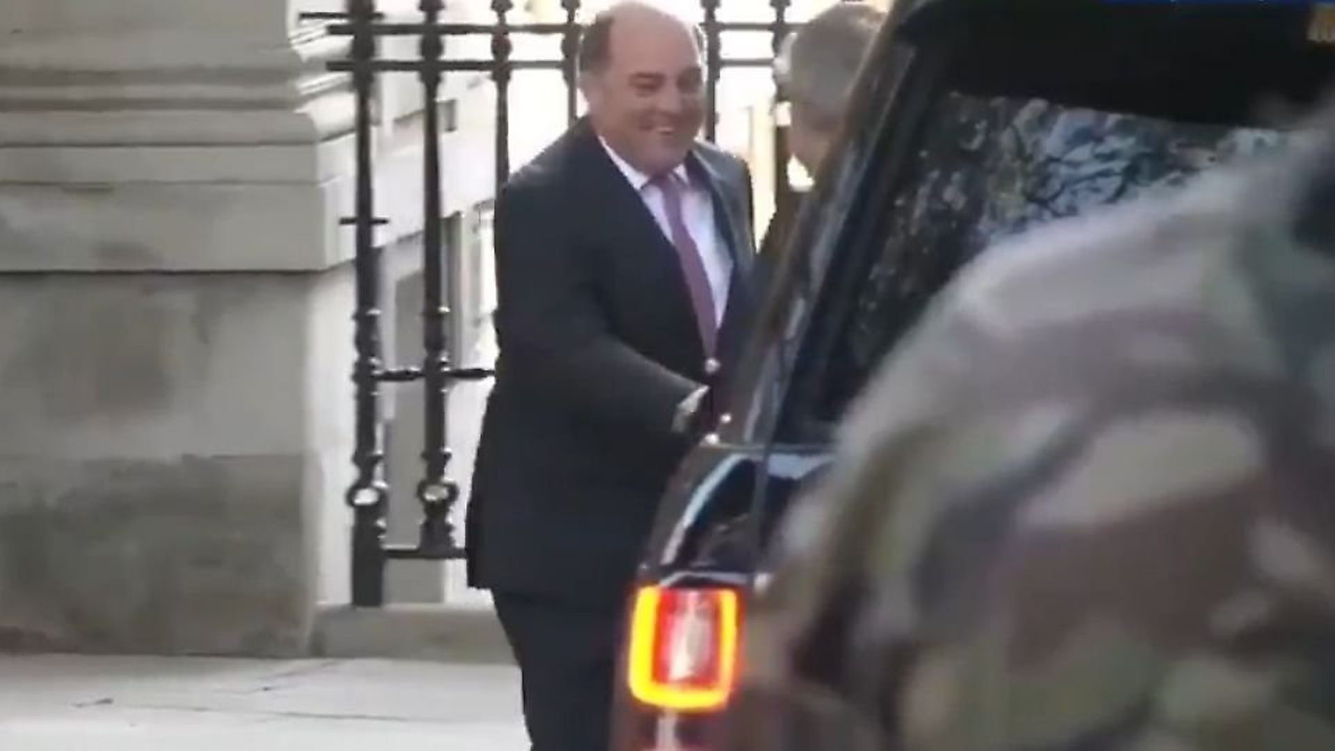 Cabinet minister Ben Wallace arrives in Downing Street ignoring social distancing rules. Photograph: Sky. - Credit: Archant