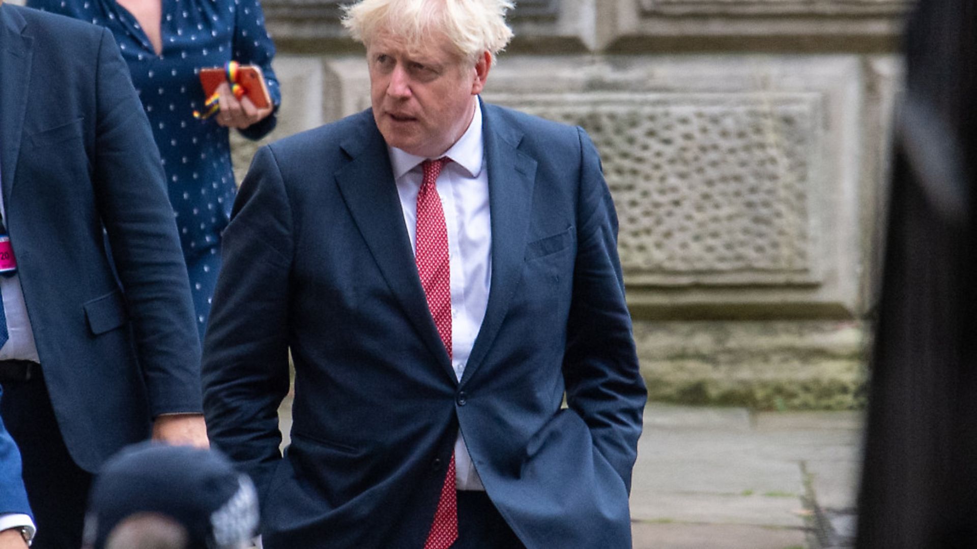 Prime Minister Boris Johnson leaves the Foreign and Commonwealth Office in London. Photograph: Dominic Lipinski/PA Wire - Credit: PA