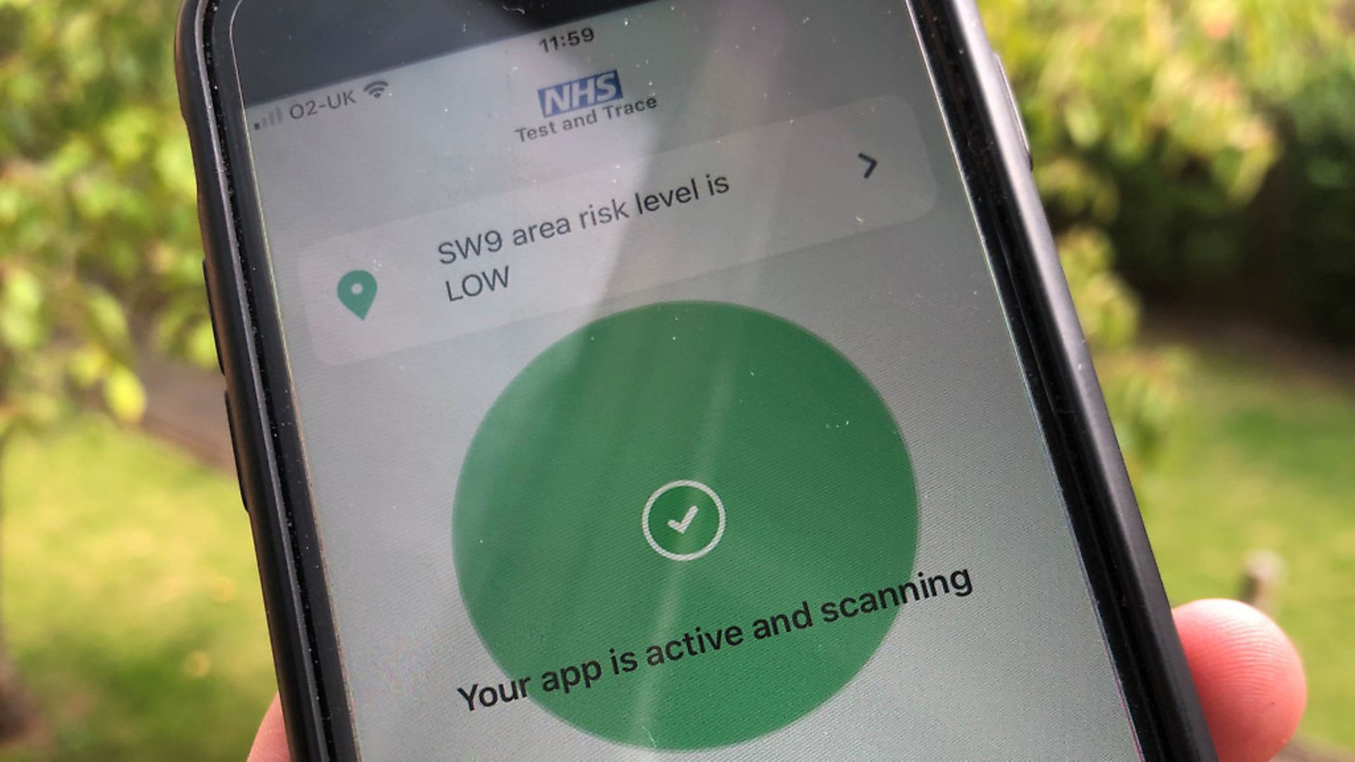 The NHS Covid-19 app on a mobile phone. Photograph: Scott D'Arcy/PA Wire. - Credit: PA