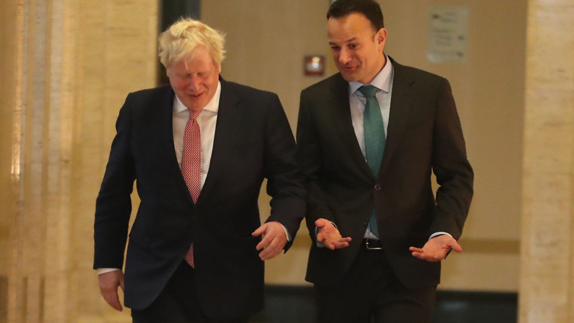 Leo Varadkar (right) and prime minister Boris Johnson in the Parliament Buildings, Stormont, Belfast. Photograph: Liam McBurney/PA Wire. - Credit: PA