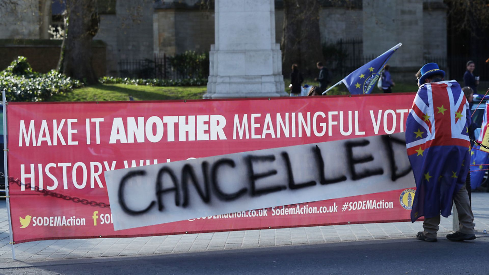 A Brexit protester campaigning outside the Houses of Parliament. Photograph: Jonathan Brady/PA Wire - Credit: PA
