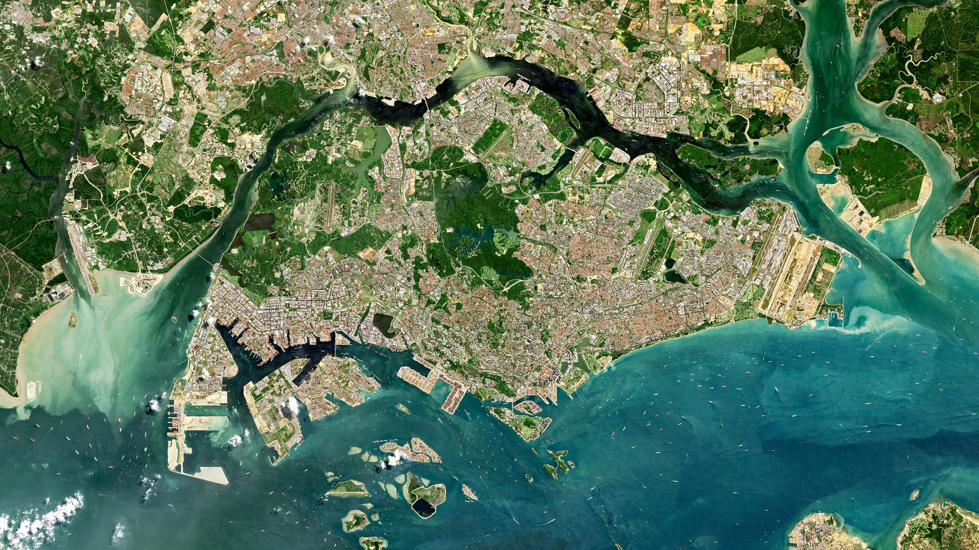 The island nation of Singapore, and the Johor Strait and Singapore Strait - Credit: Getty Images