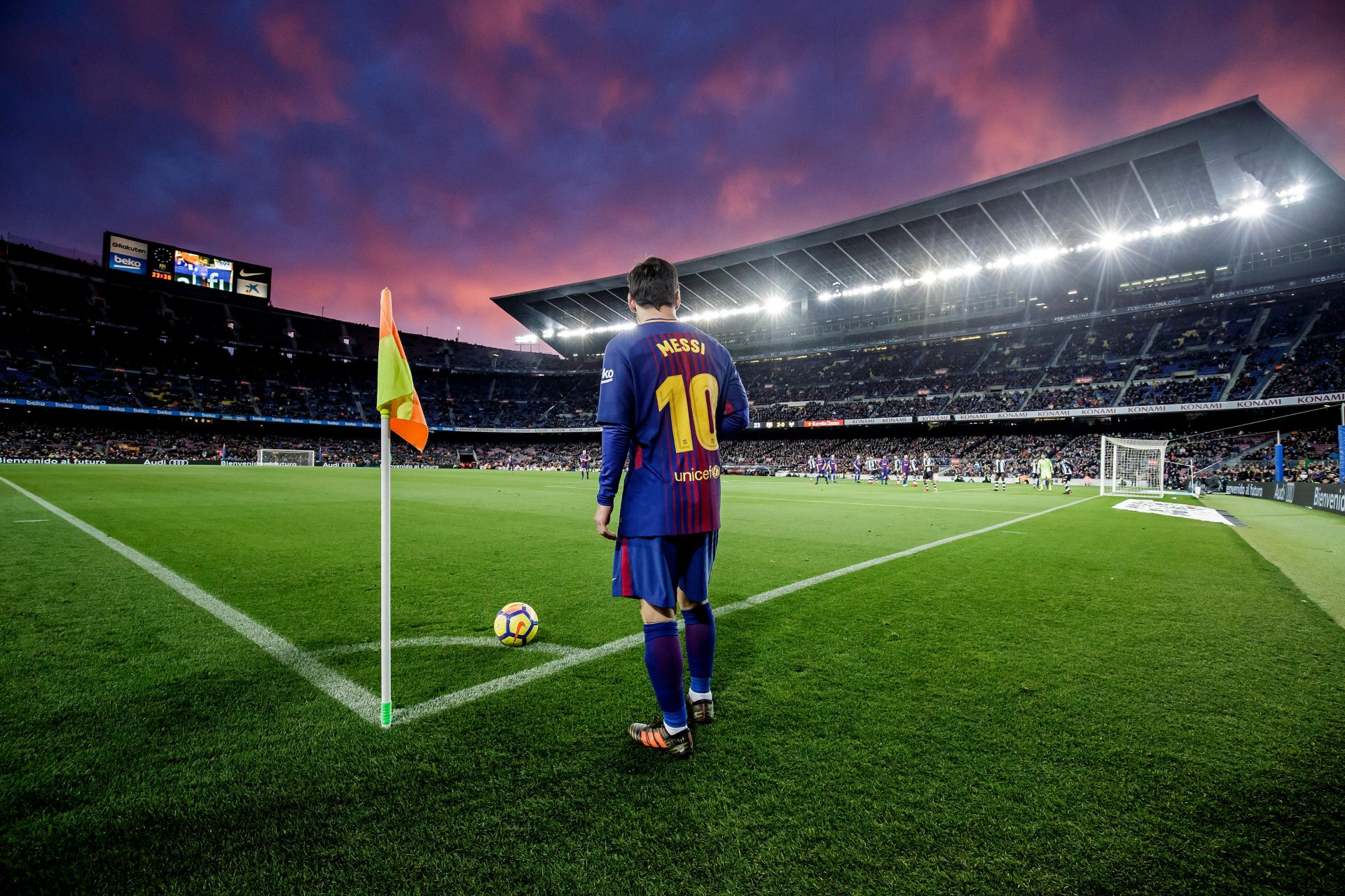 The king in his castle: Lionel Messi prepares to take a corner at the Camp Nou. In 2011/12, he scored a club-record 46 home goals, 35 of them in La Liga. Photo: Laurens Lindhout/Soccrates/Getty Images