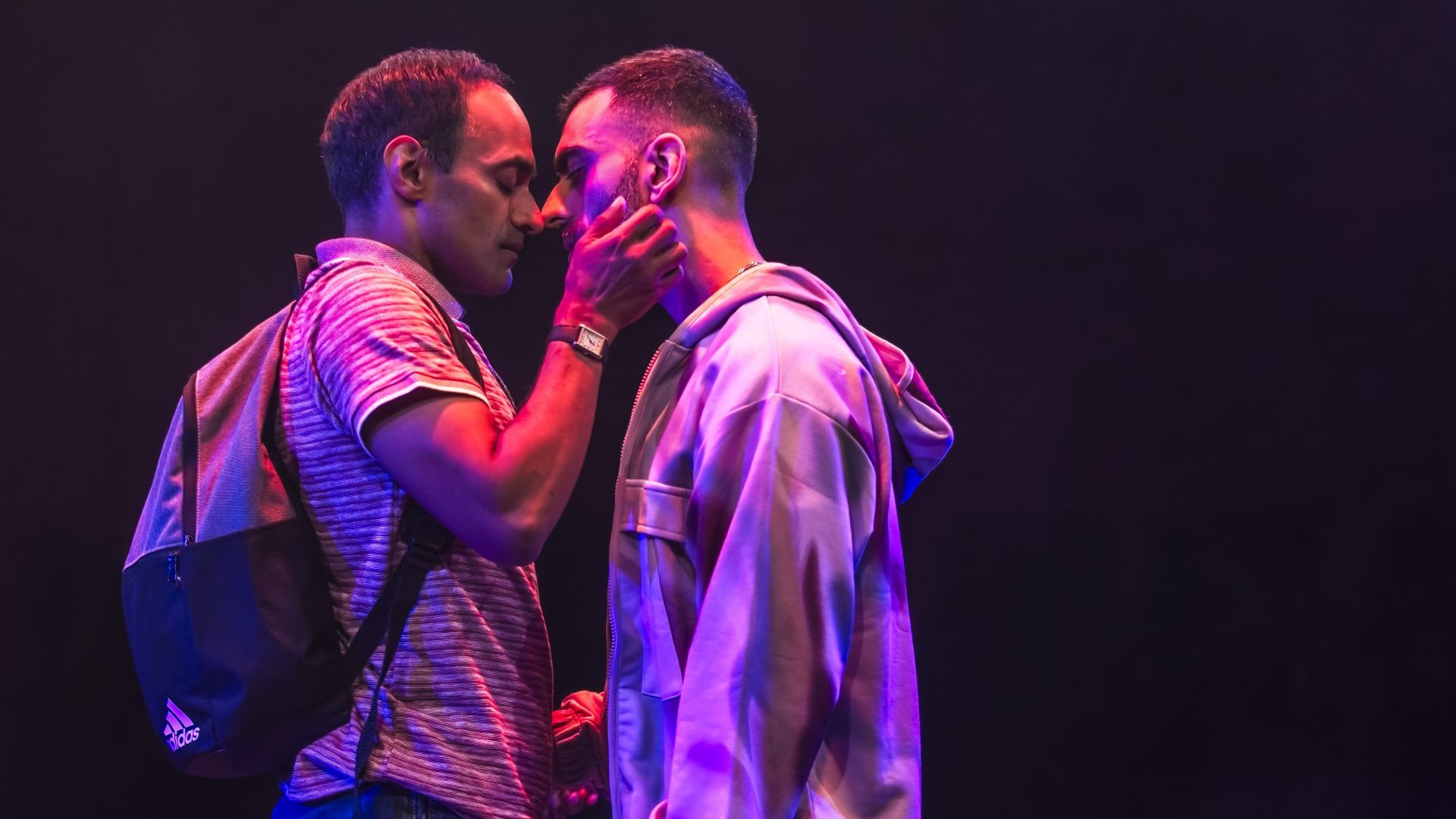 Waleed Akhtar, left, as Bilal and Esh Alladi as Zafar in The P Word at the Bush Theatre.
Photo: Craig Fuller