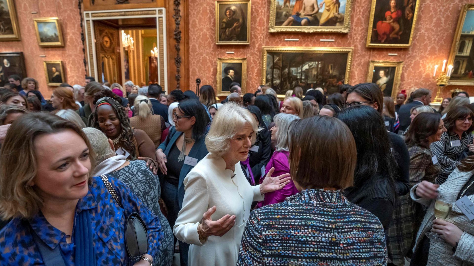 Queen Consort Camilla speaks to guests near Ngozi Fulani at the fateful
Buckingham Palace
meeting in November. Photo: Kin Cheung/AFP