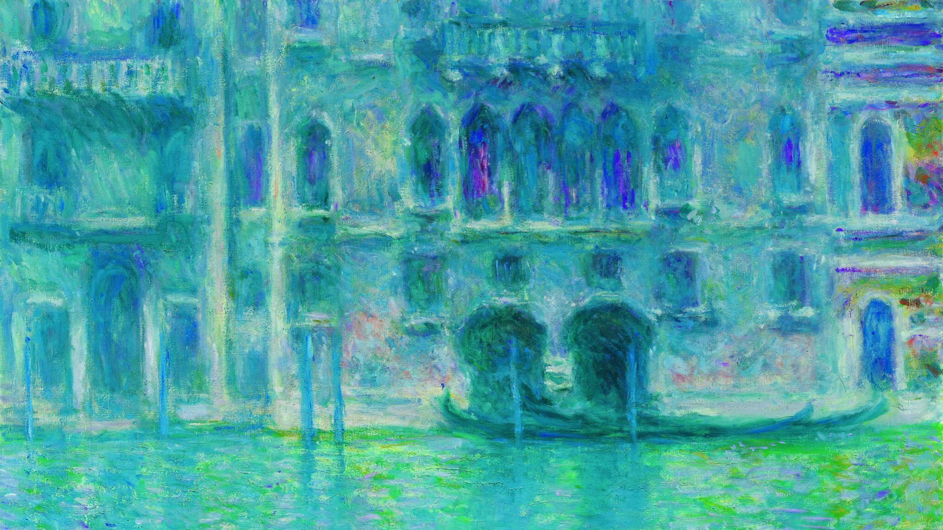 Claude Monet’s Palazzo Da Mula, Venice, 1908, painted almost entirely in tones of green and blue to create an abstract interpretation of the Renaissance building on the Grand Canal. Photo: Chester Dale Collection