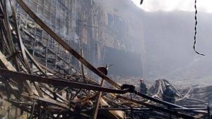 The aftermath of the attack on Crocus City Hall in Moscow on March 23, 2024, in which more than 140 people died. Photo: Russian Ministry of Emergencies/Anadolu/Getty