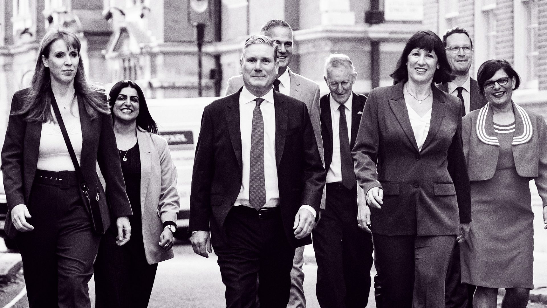 From left: Angela Rayner, Shabana Mahmood, Keir Starmer, Peter Kyle, Hilary Benn, Rachel Reeves, Darren Jones and Thangam Debbonaire. Photo: Leon Neal/Getty