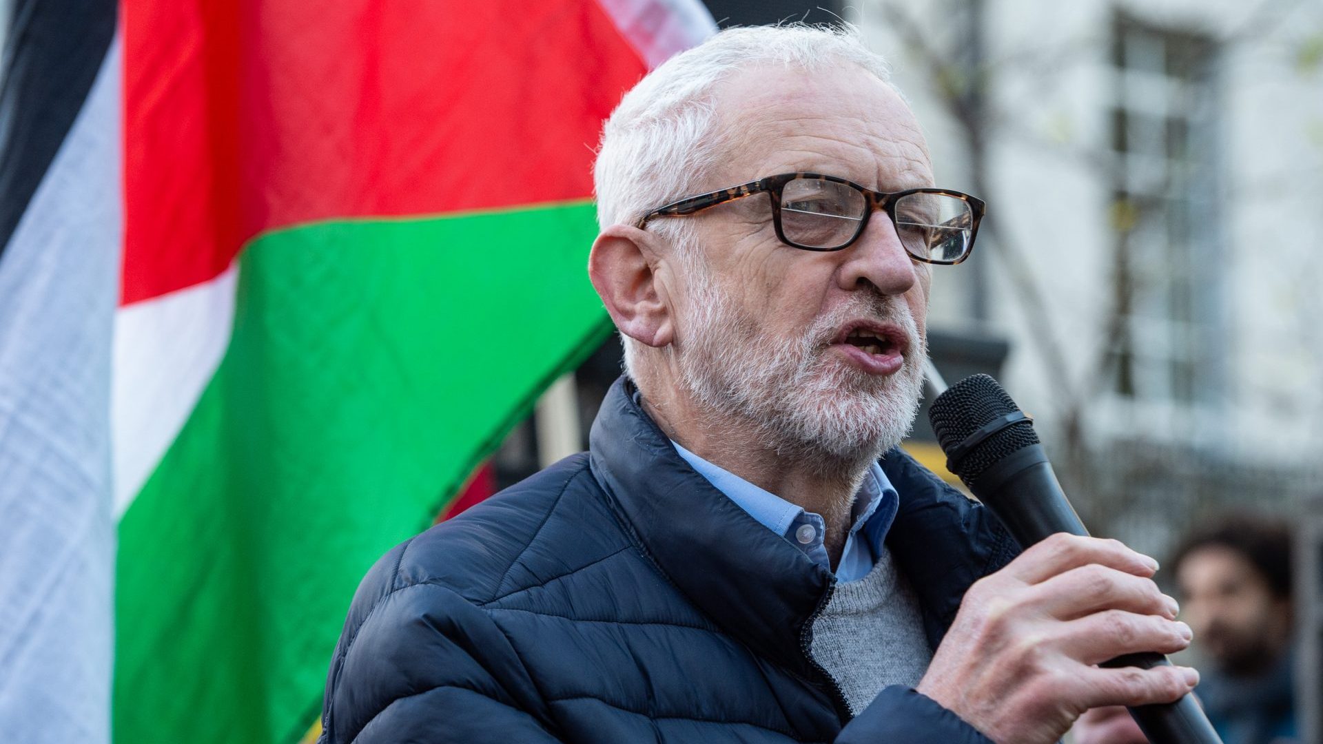 Jeremy Corbyn addresses a rally in support of Palestine at SOAS University, London (Photo by Guy Smallman/Getty Images)