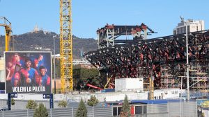 At the Spotify Camp Nou, the construction work on the third tier is already visible. Photo: Joan Valls/Urbanandsport /NurPhoto via Getty Images
