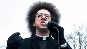 Calvin Robinson protesting against drag acts. Photo: Mark Kerrison/In Pictures via Getty Images