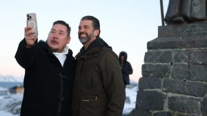 A local takes a picture with Donald Trump Jr. after arriving in Nuuk, Greenland. Photo: Emil Stach/Ritzau Scanpix/AFP via Getty Images