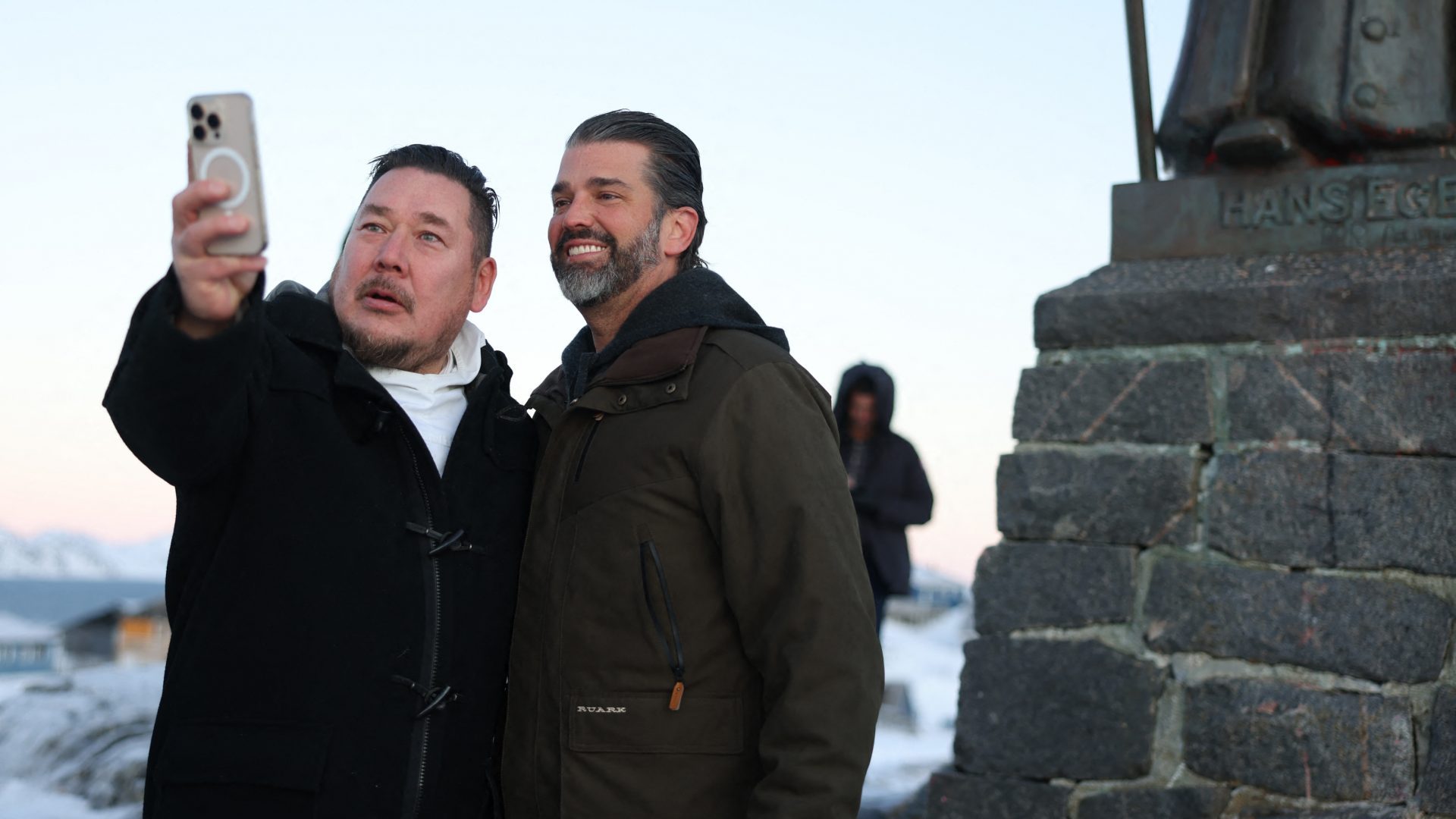 A local takes a picture with Donald Trump Jr. after arriving in Nuuk, Greenland. Photo: Emil Stach/Ritzau Scanpix/AFP via Getty Images