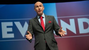 Daniel Hannan addresses a National Conservatism conference. Photo: David Tramontan/SOPA Images/LightRocket via Getty Images