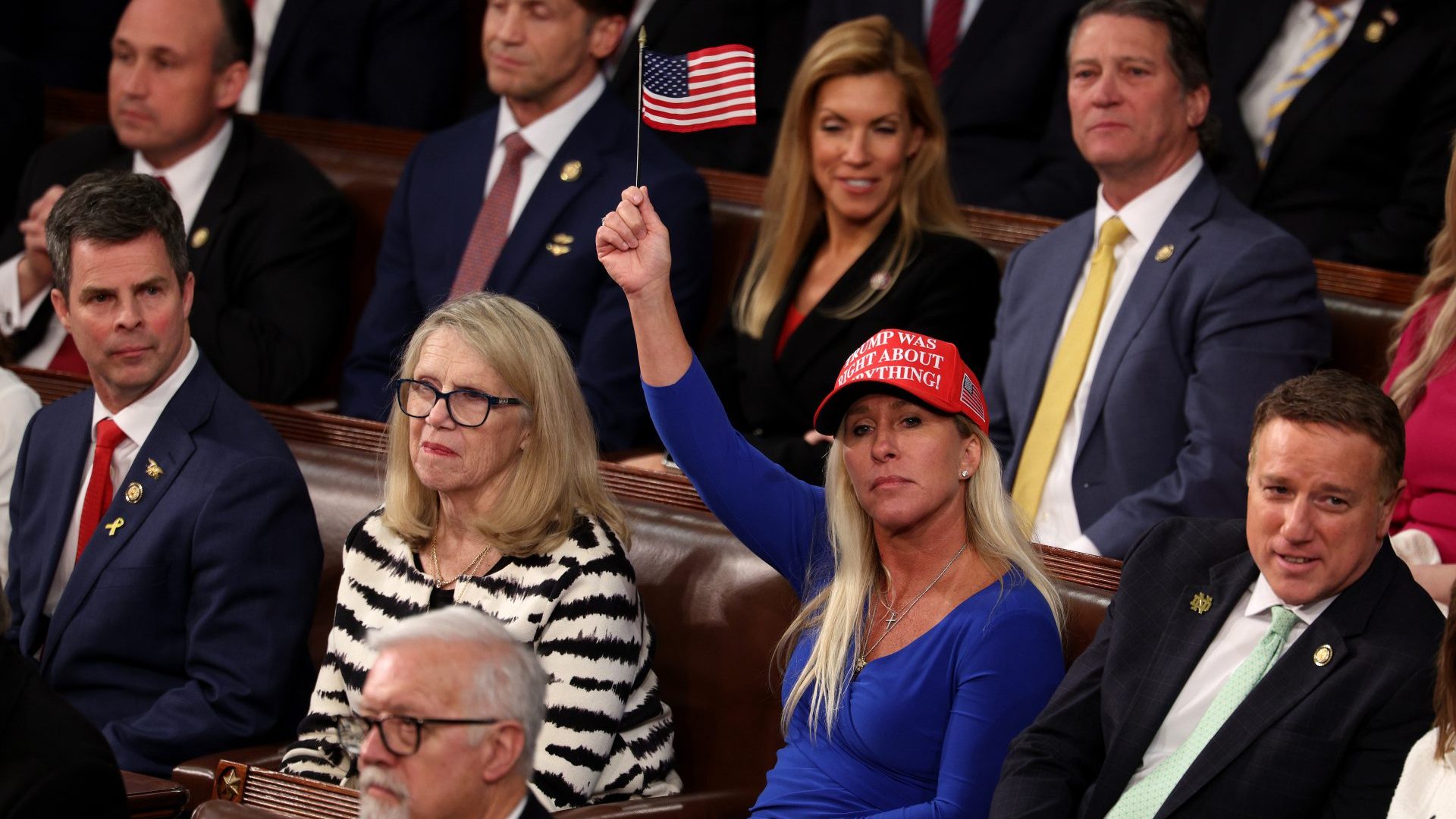Marjorie Taylor Greene at Donald Trump's address to a joint session of Congress. Photo: Kayla Bartkowski/Getty Images