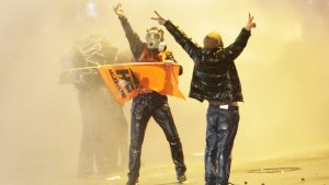 Protesters clash with Turkish riot police using tear gas and water cannon during a demonstration following the arrest of the mayor of Istanbul in Ankara. Photo: ADEM ALTAN/AFP via Getty Images