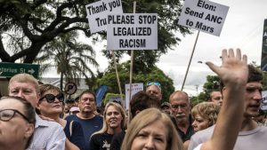 White South Africans protest about a land expropriation act at the US Embassy in Pretoria, February 2025. Photo: Marco Longari/AFP/Getty
