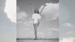 The iconic 'Miss Atomic Bomb' photo was captured on May 24th, 1957. Photo: Las Vegas News Bureau