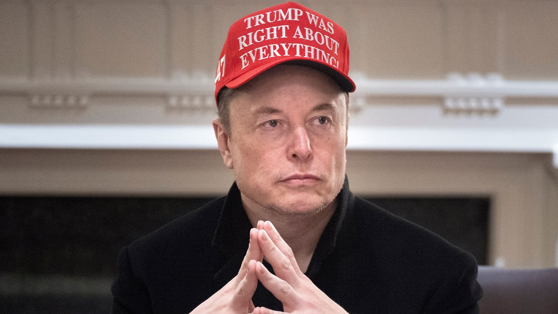 Elon Musk looks on during a Cabinet Meeting. Photo: BRENDAN SMIALOWSKI/AFP via Getty Images