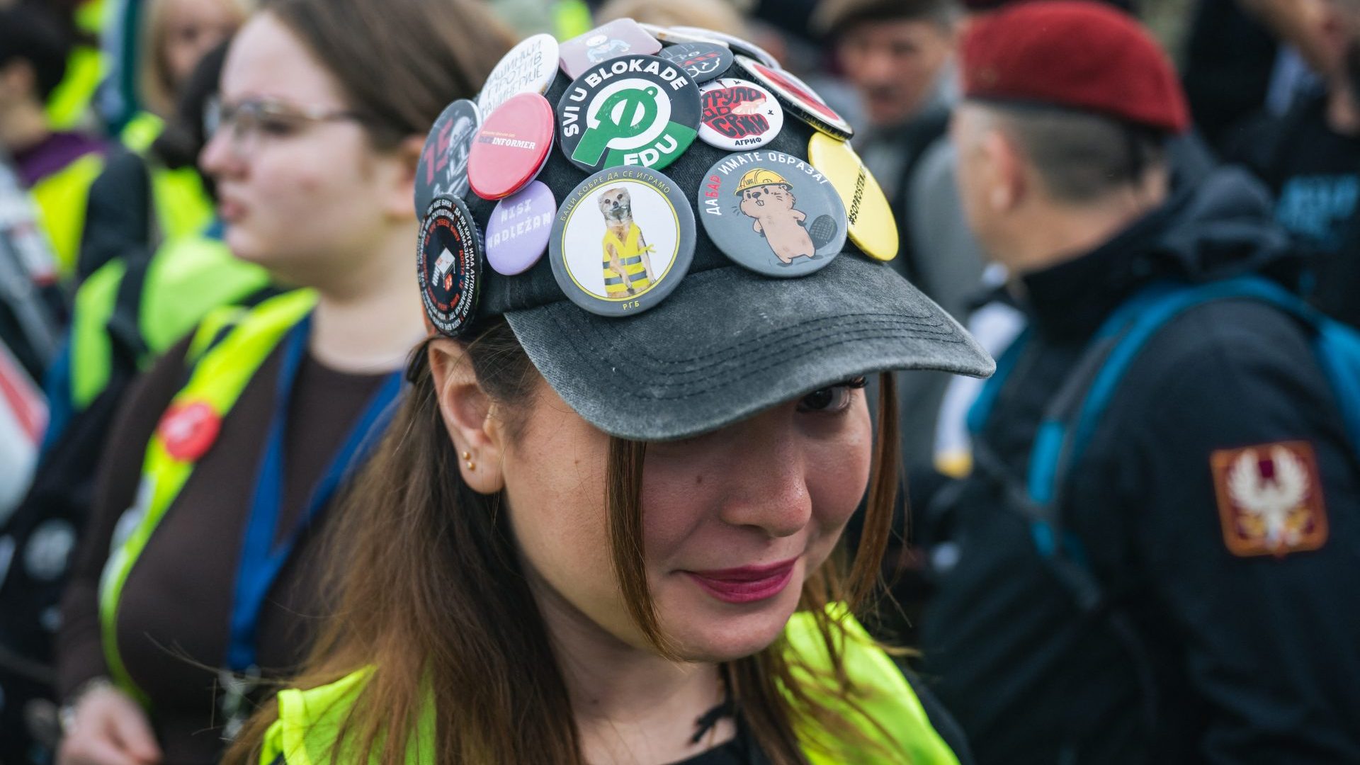 Protesters gather outside a pro-government TV station during a student-led protest in Belgrade on March 29. Photo: Andrej Isaković/AFP/Getty