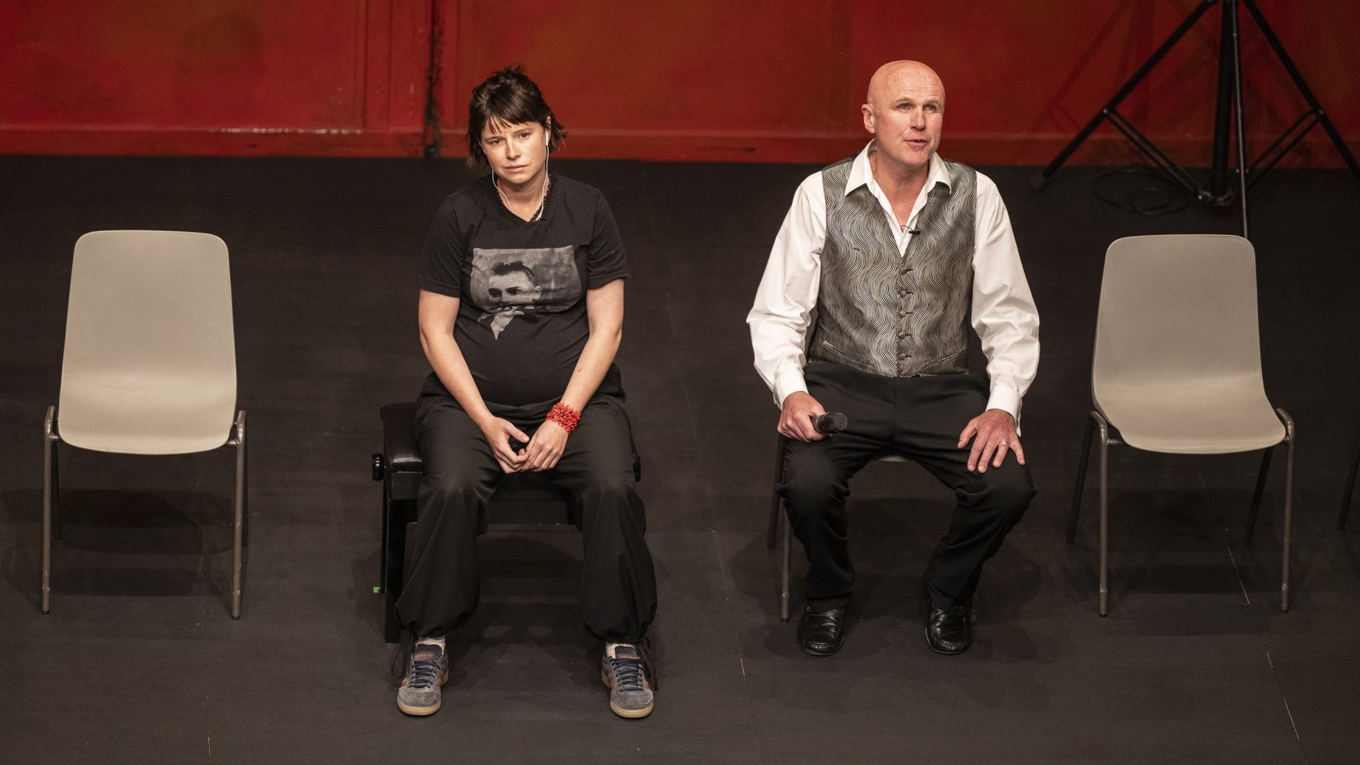Jessie Buckley and Tim Crouch in An Oak Tree at the Young Vic. Photo: Pamela Raith