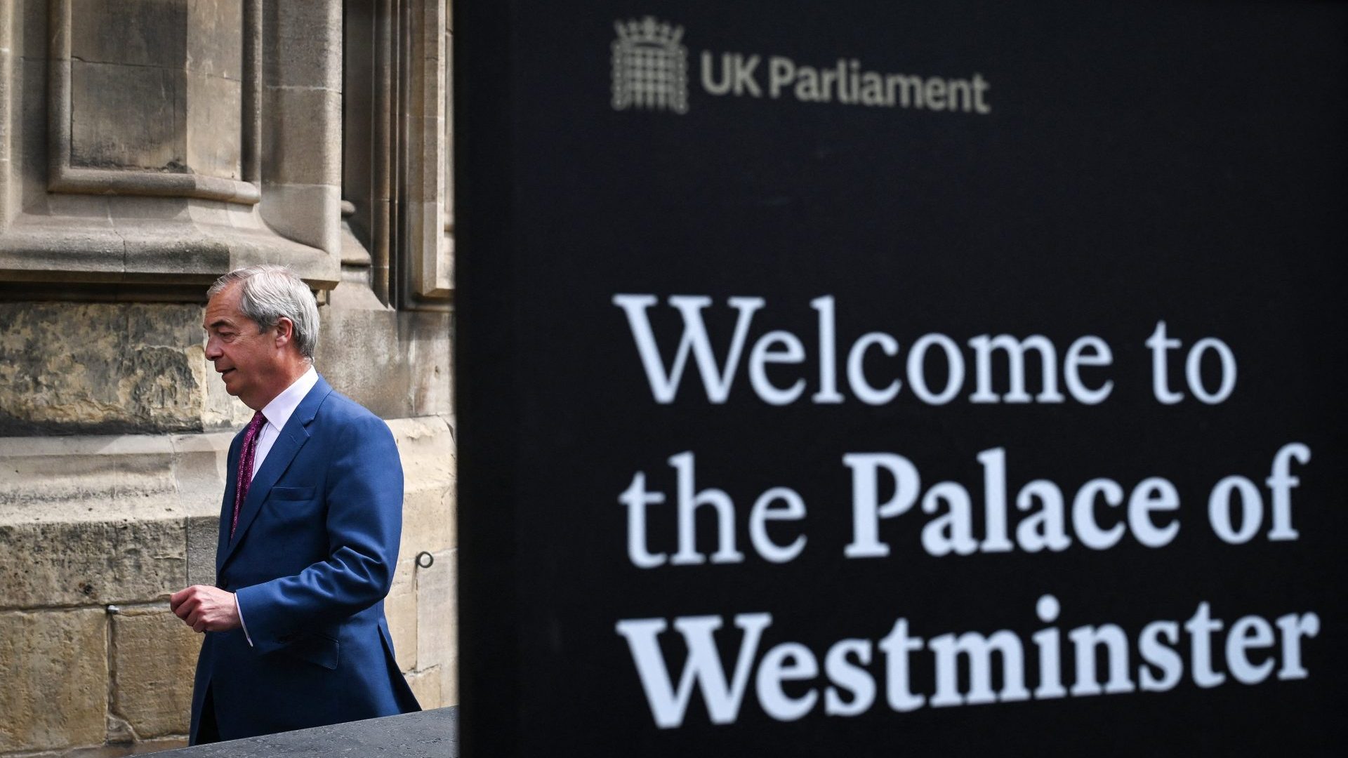 Nigel Farage walks into the Palace of Westminster. Photo: JUSTIN TALLIS/AFP via Getty Images 