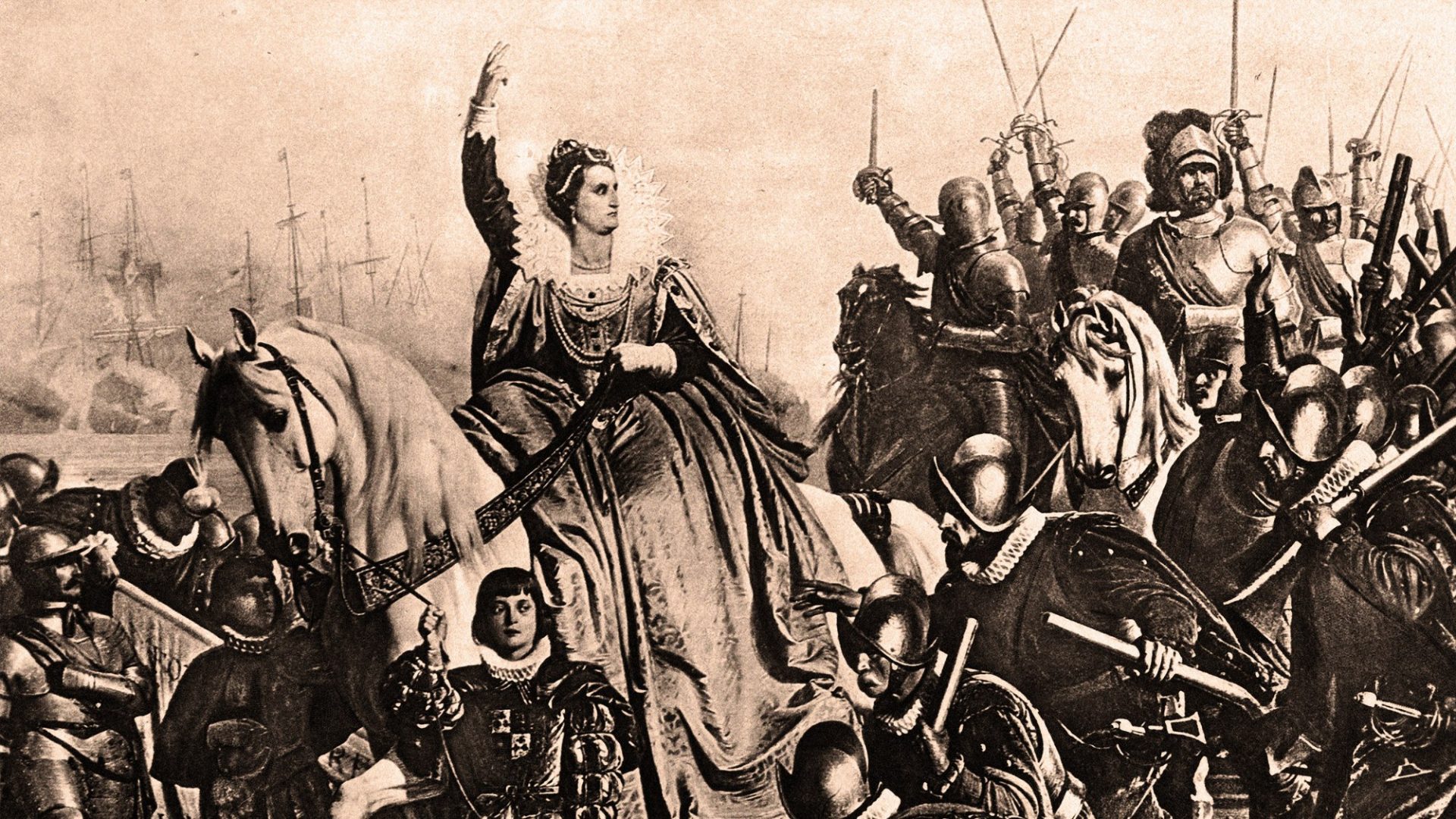Queen Elizabeth I after England’s victory over the Spanish Armada at Tilbury, 1588, by Ferdinand Piloty. Image: ullstein bild/Getty