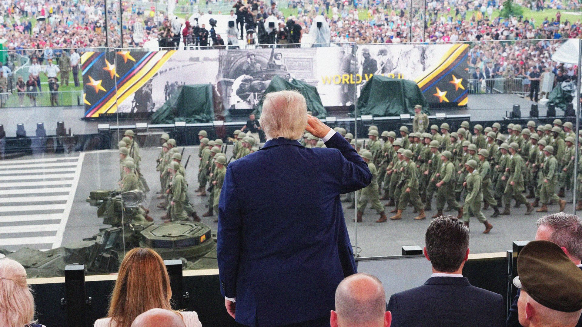Donald Trump salutes troops during the military parade. IMAGE: Doug Mills/Getty