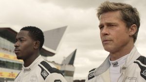 Damson Idris as Joshua Pearce and Brad Pitt as Sonny Hayes. Photo: Apple TV