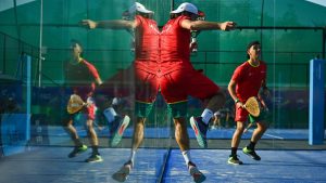Miguel Oliveira of Portugal competes in the 2023 European Padel Games in Kraków. Photo: Getty