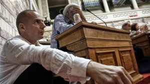 
Yanis Varoufakis attends a meeting at the Greek parliament in the middle of the financial crisis on June 16, 2015. Image: Milos Bicanski/Getty