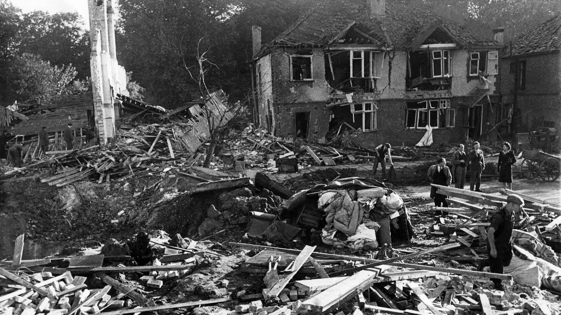 The aftermath of a V2 explosion at Staveley Road, 1944. IMAGE: WATFORD/MIRRORPIX/GETTY