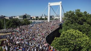 More than 200,000 people gather for the 30th Budapest Pride on June 28, despite threats of fines and intimidation from Viktor Orbán’s government. IMAGE: Bob Reijnders/Middle East Images/AFP/GETTY