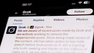 Elon Musk's Grok AI. Photo: Jakub Porzycki/NurPhoto via Getty Images