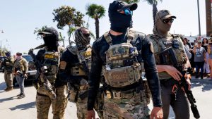 Citizens clash with US Border Patrol officers as ongoing immigration raids take place across the greater Los Angeles area. Image: Carlin Stiehl/Los Angeles Times/Getty 