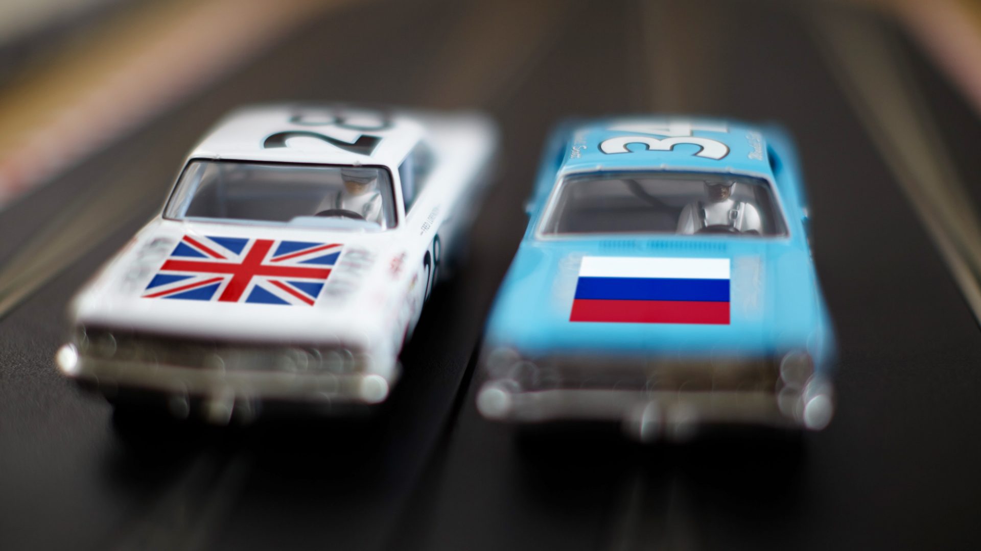 Two longtime online friends – one Russian, one British – stay connected and subversively protest war by racing Scalextric cars. Image: TNW