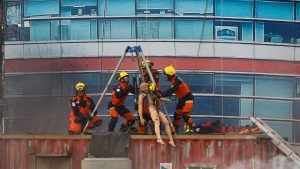 Responders simulate a rescue operation. IMAGE: DANIEL CENG/ANADOLU/GETTY