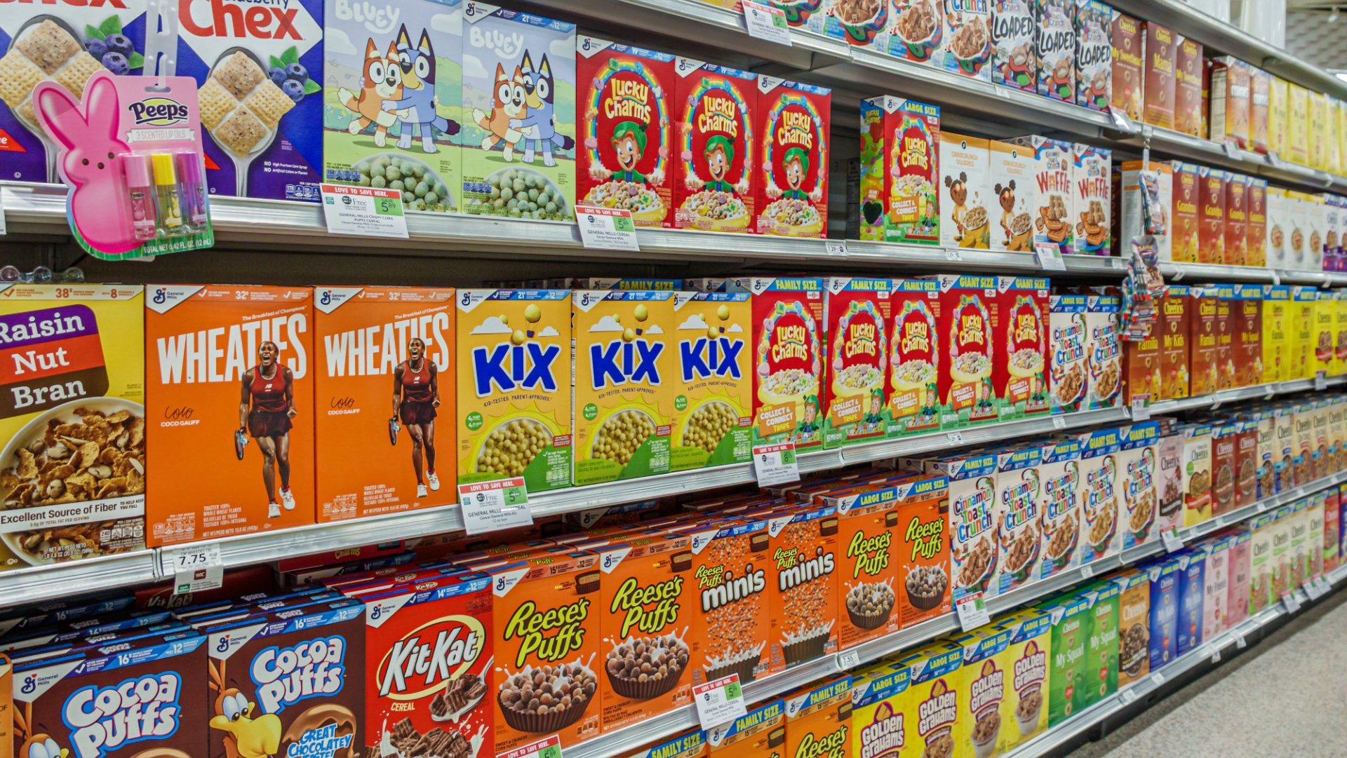 The breakfast cereal aisle in Publix supermarket, Miami Beach. Image: Jeffrey Greenberg/Getty