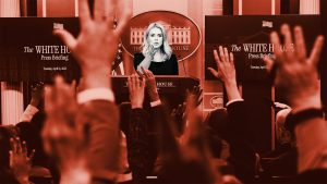  White House press secretary Karoline Leavitt takes a question during a daily press briefing. Image: TNW/Getty