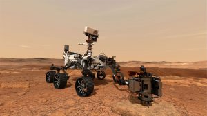 A concept illustration of Nasa’s Perseverance rover on the surface of Mars. Image: Nasa/Getty