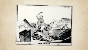 Angel of Peace, one of Catalan artist Mario Armengol’s many striking wartime cartoons on show in 
Barcelona next month. Image: MARIO ARMENGOL/MUSEU NACIONAL D’ART DE CATALUNYA