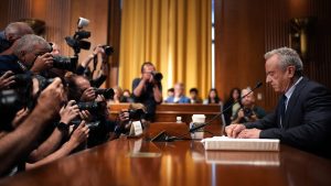 Robert Kennedy Jr arrives to testify before the Senate Finance Committee. Photo: Andrew Harnik/Getty Images