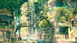 Solarpunk is a literary, aesthetic and cultural genre that portrays an equitable society sustained by renewable energy and living in harmony with nature. Image: Imperial Boy