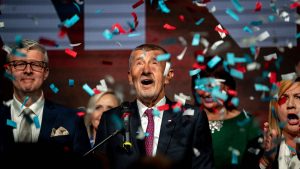 Leader of the ANO movement, Andrej Babis holds a press conference at ANO headquarters after the polling stations of Czech elections closed in Prague. Photo: Lukas Kabon/Anadolu via Getty Images