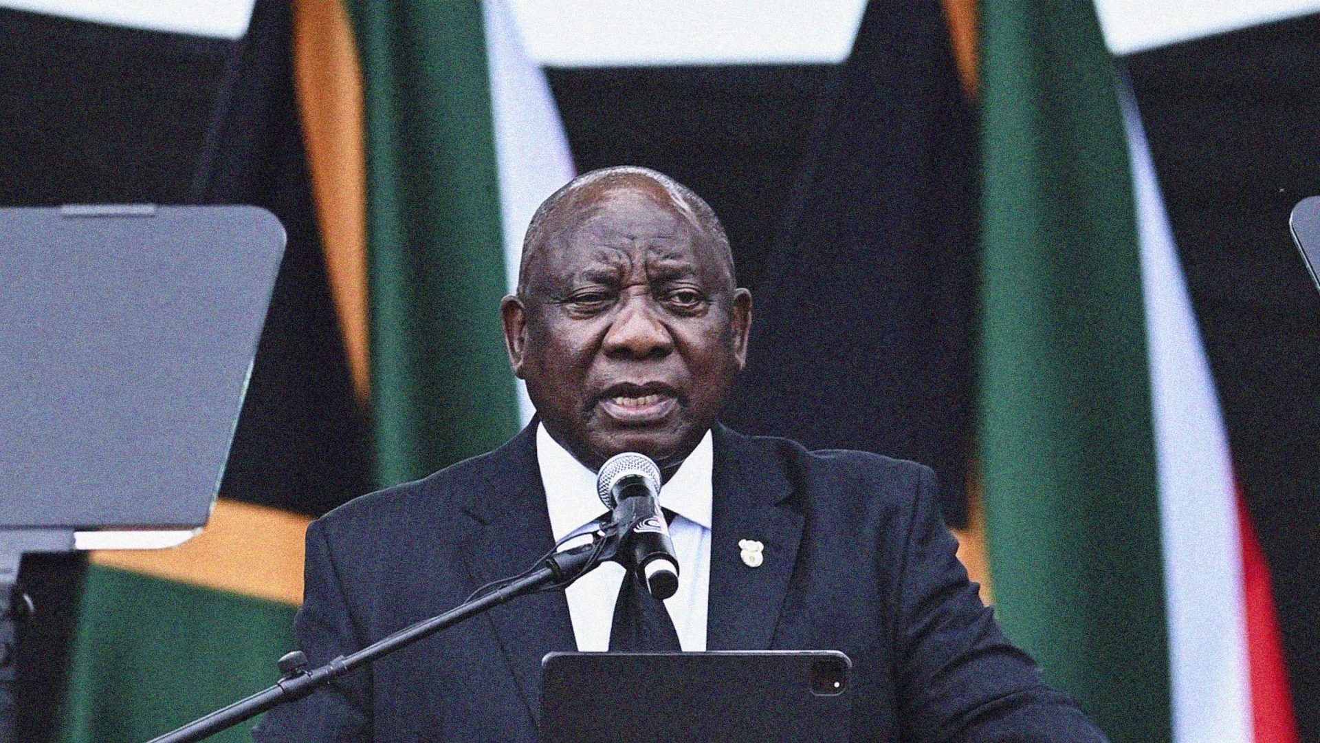 Cyril Ramaphosa at the funeral of Nathi Mthethwa. image: Darren Stewart/GETTY