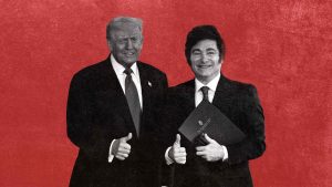 Donald Trump swooped in to rescue his good friend, president Javier Milei. Image: TNW/Getty