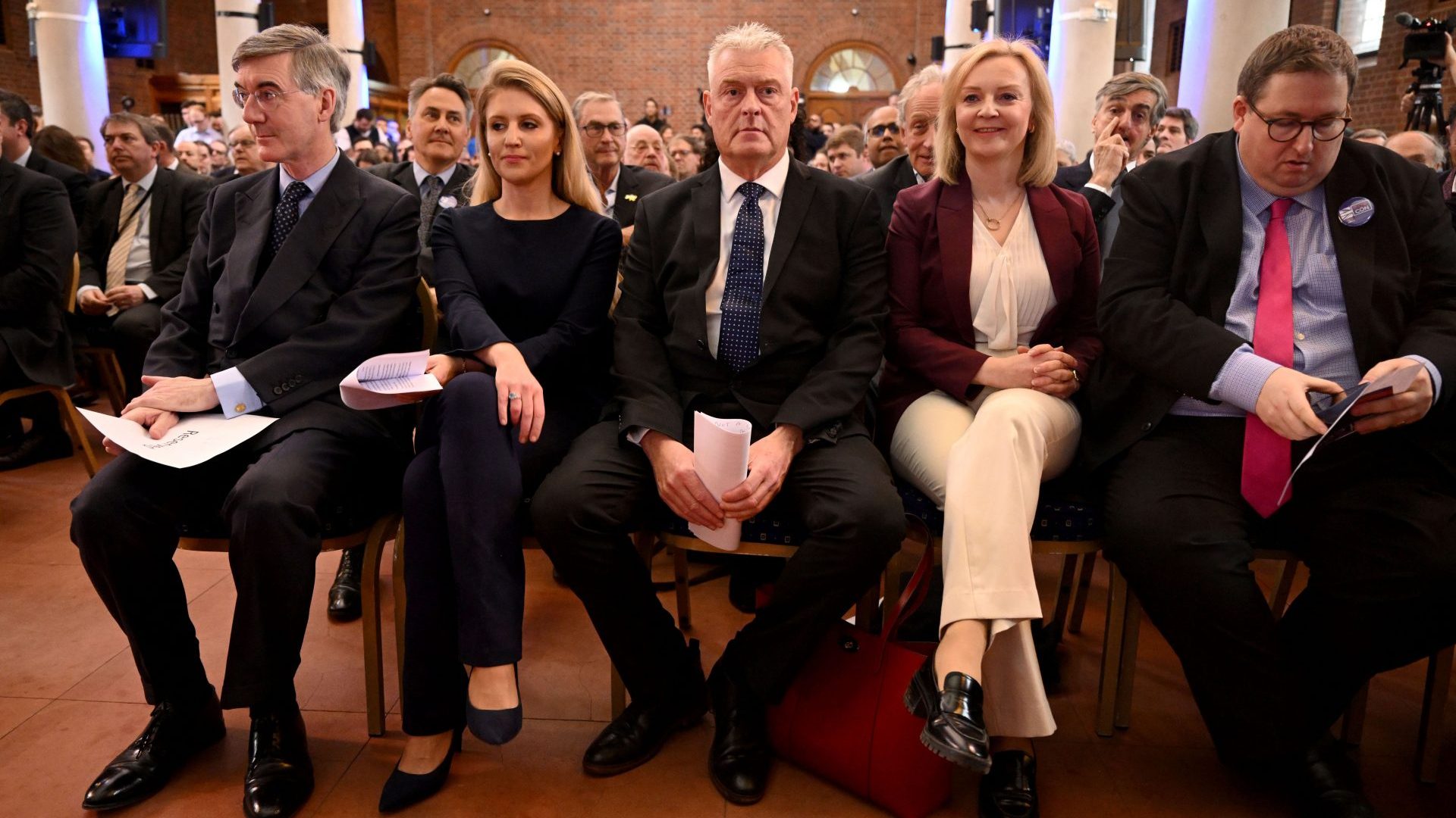 Some of PopCon's founders, including (l-r) Jacob Rees-Mogg, Mhairi Fraser, Lee Anderson, Liz Truss and Jonathan Isaby attend the group's launch last year. Photo: Leon Neal/Getty Images
