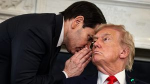 U.S. Secretary of State Marco Rubio speaks to U.S. President Donald Trump. Photo: Anna Moneymaker/Getty Images