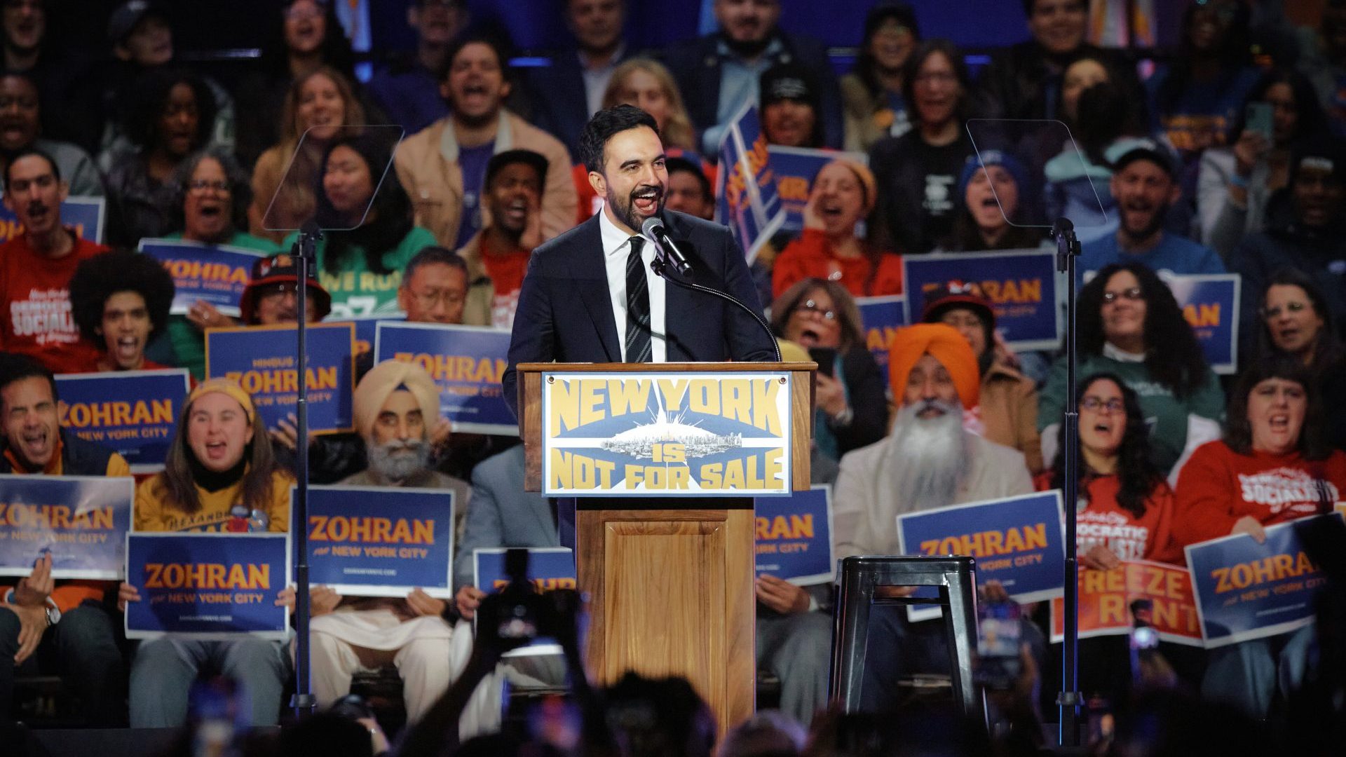 New York Mayoral Candidate Zohran Mamdani speaks during an election rally. Photo: Andres Kudacki/Getty Images
